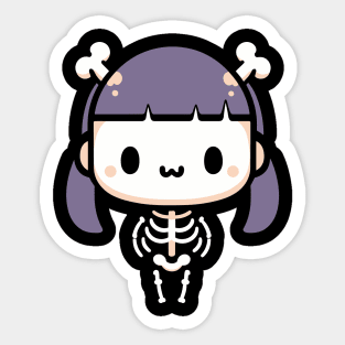 Cute Halloween Chibi Skeleton Girl with Bones Hair Band | Cute Halloween Design Sticker